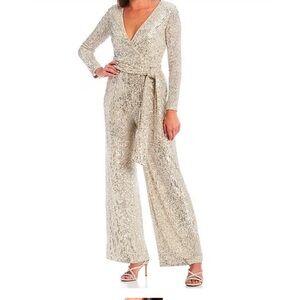 ELIZA J Women Sequin Wrap Front Long Sleeve Jumpsuit 16W
